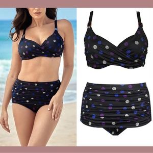 NWT Miraclesuit [ 38DD ] Spotted Surplice Bra Top + [‎ 14 ] Norma Jean Bottom